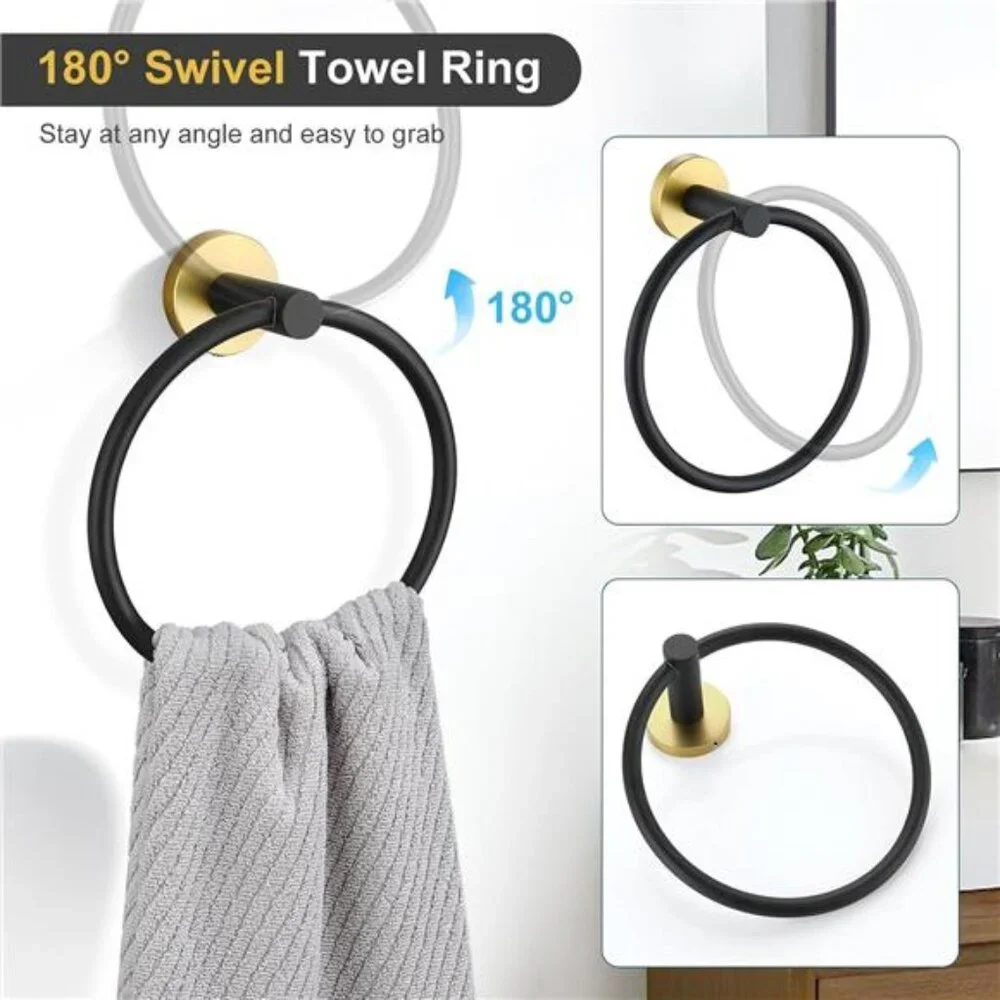 Black Gold Bathroom Accessory Set 5 Pieces Towel Bar Toilet Paper Holder Hooks